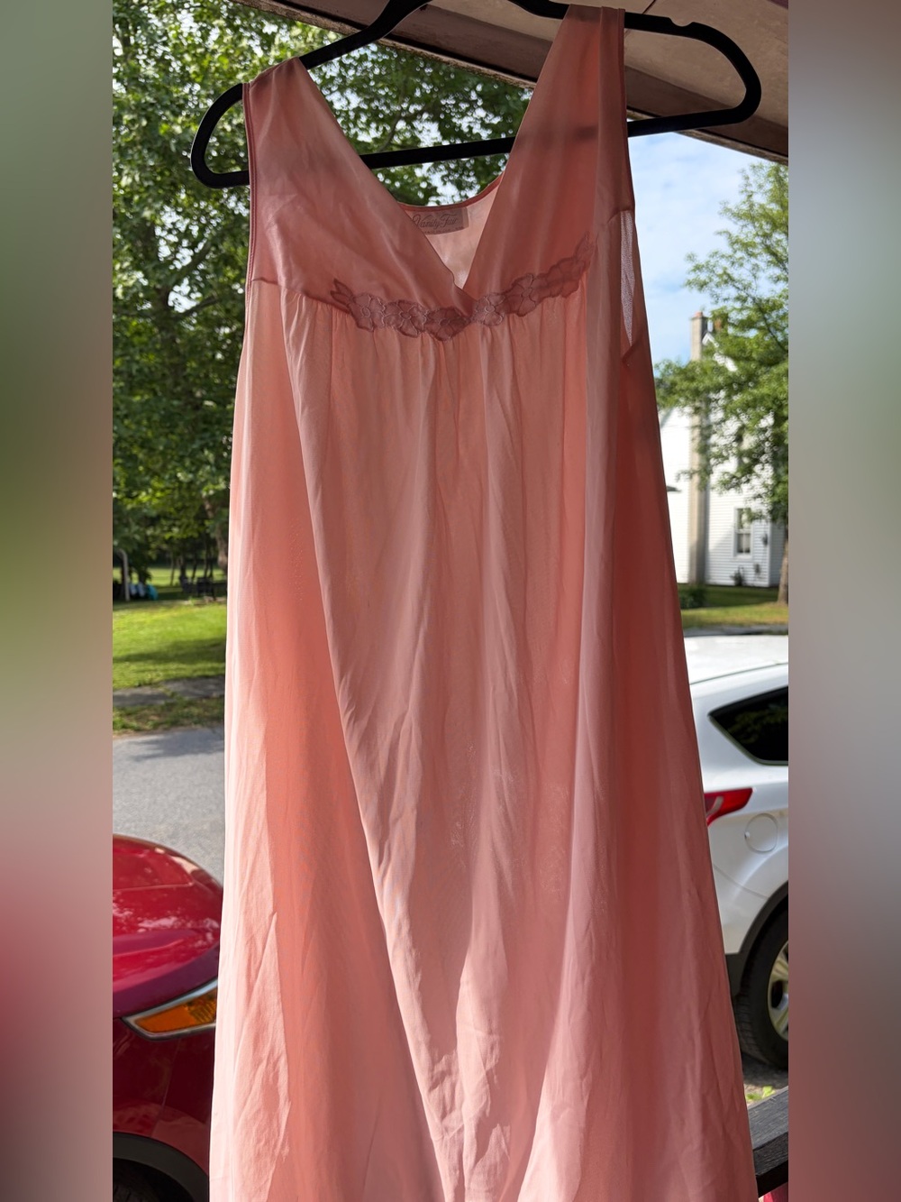 Vintage 60s Vanity Fair Pink Lace Empire Midi Nightgown XXL
